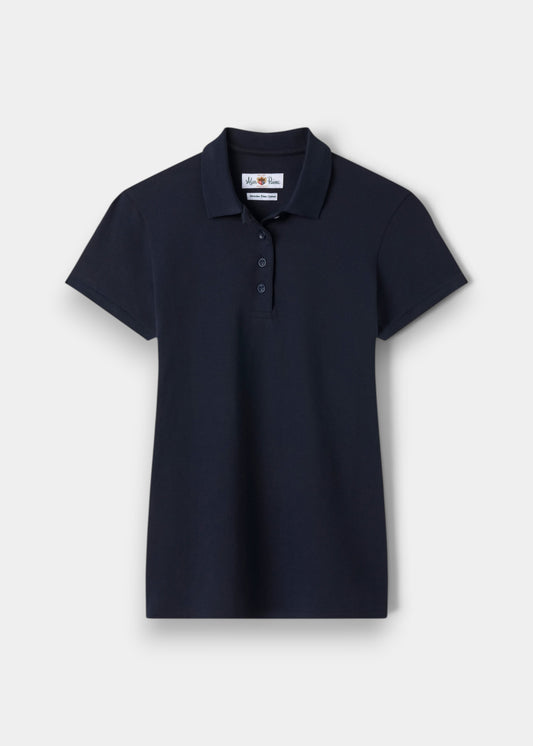 Alan Paine ladies navy blue pique polo shirt in soft Peruvian Pima cotton with a three-button placket