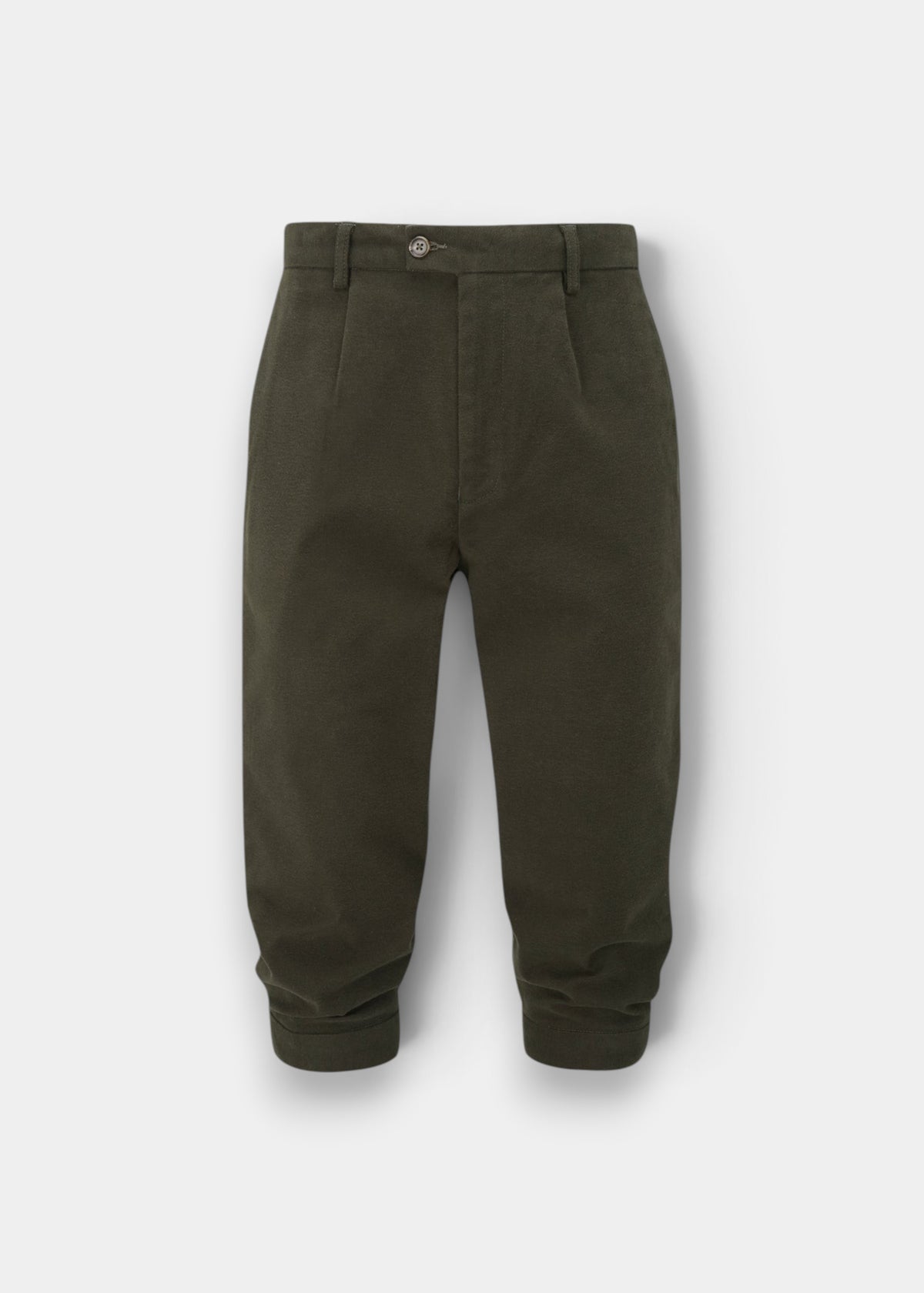 Alan Paine Southoak olive moleskin breeks for men in a regular fit with a button fastening and zipped fly.