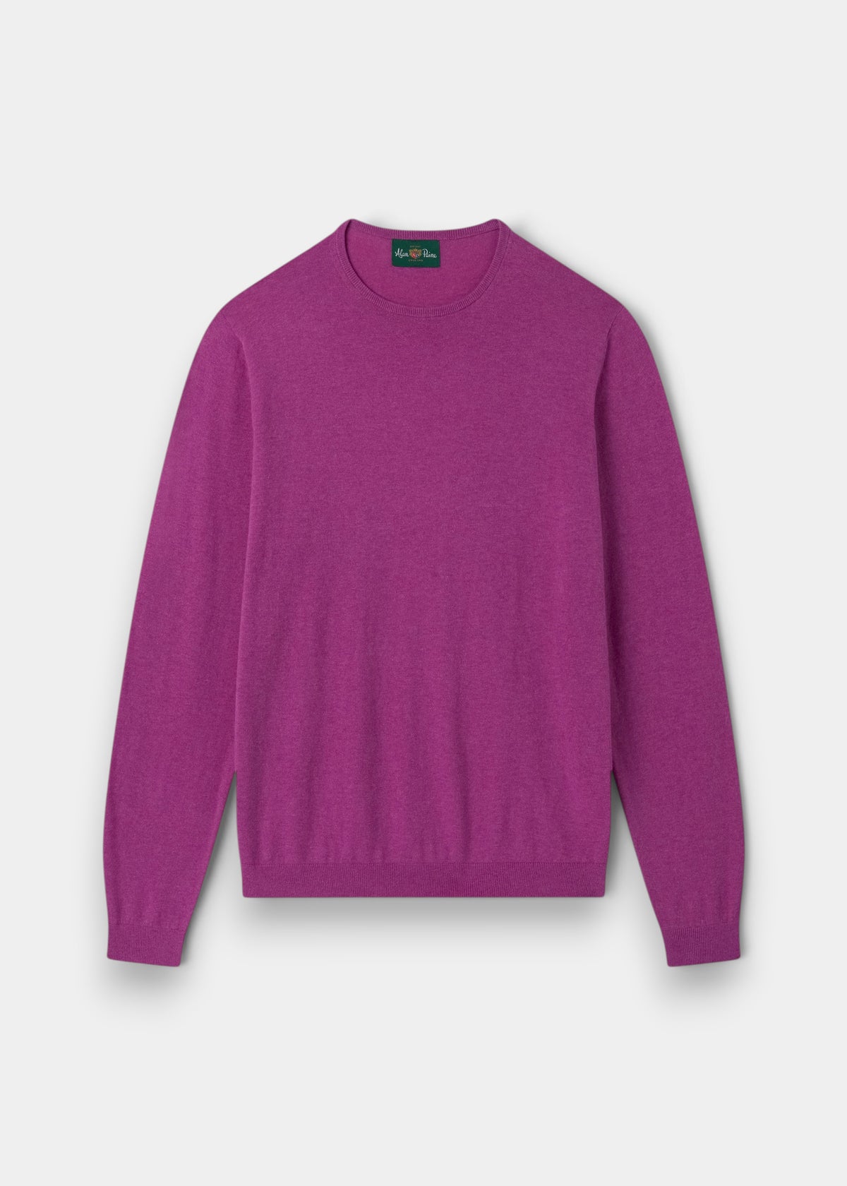 Alan Paine men's luxury orchid purple crew neck jumper in a soft pima cotton, silk, and cashmere blend.