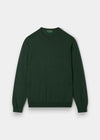 Alan Paine Radstone men's crew neck jumper in hunter green fine Italian merino wool with ribbed hem and cuffs.