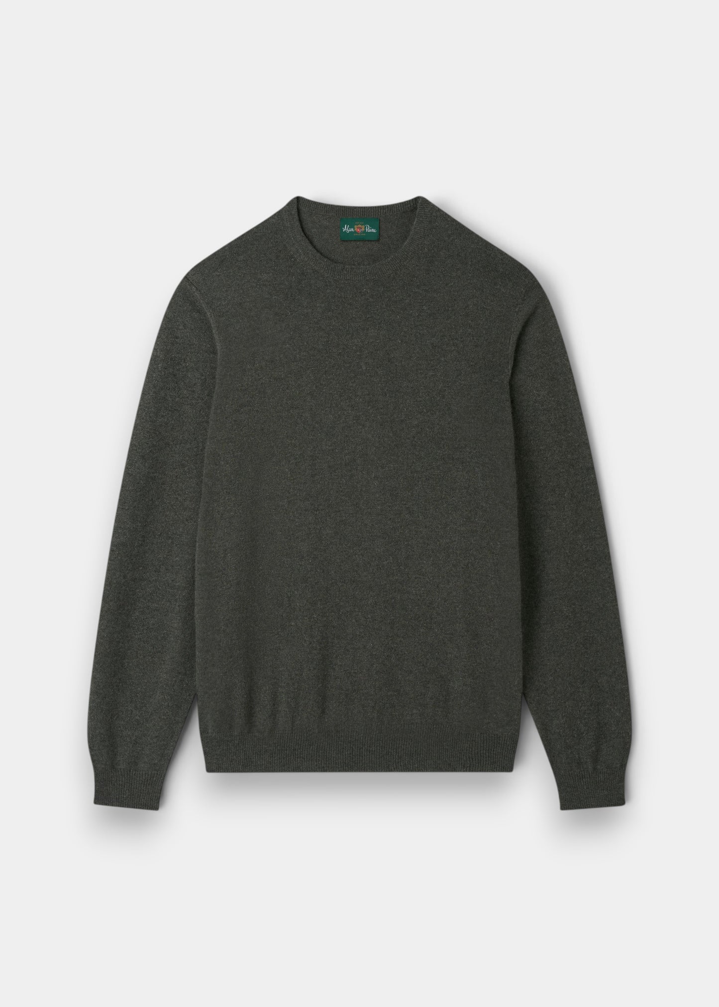 Alan Paine Melfort crew neck jumper in rosemary green 100% cashmere with ribbed hem and cuffs