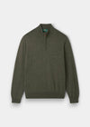 Alan Paine Barton regular fit seaweed green 1/4 zip jumper in fine Italian merino wool with ribbed hem and cuffs