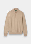 Alan Paine Selhurst sand-coloured quarter-zip jumper made from a soft Pima cotton and cashmere blend.