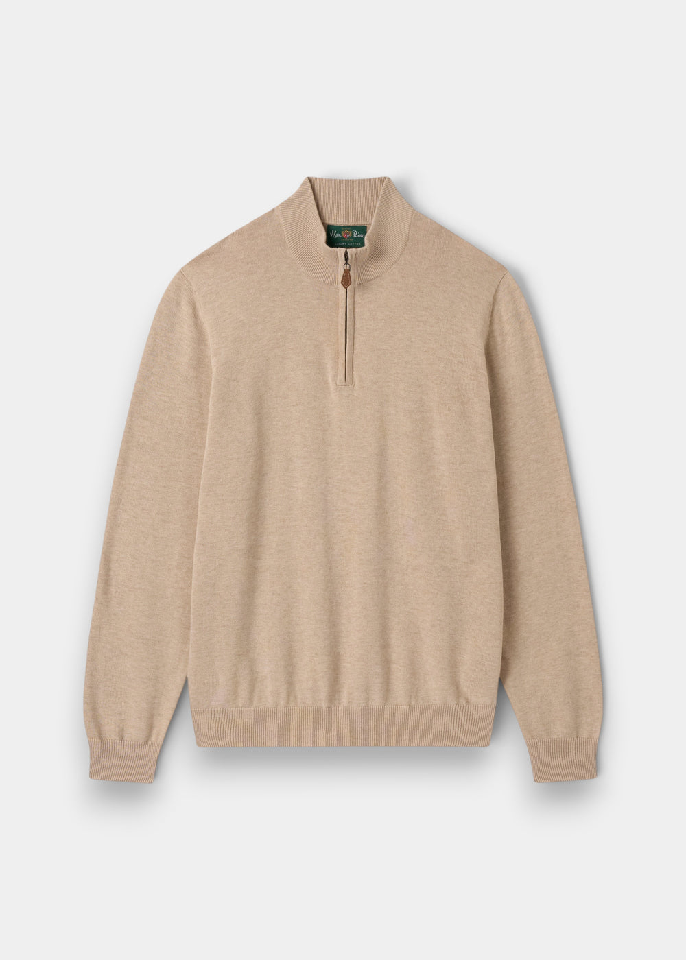 Alan Paine Selhurst sand-coloured quarter-zip jumper made from a soft Pima cotton and cashmere blend.