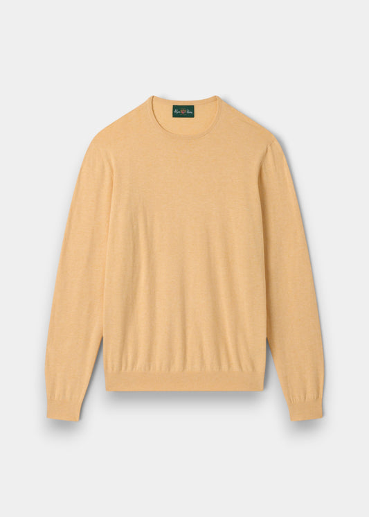 Alan Paine men's luxury solar yellow crew neck jumper in a soft pima cotton, silk, and cashmere blend.