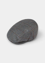 Alan Paine Surrey men's flat cap in blue check waterproof wool tweed with a classic structured design