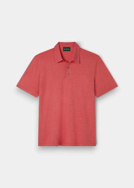 Alan Paine men's luxury polo shirt in swizzle red, crafted from a soft blend of Pima cotton, silk, and cashmere.