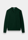 Alan Paine Kilsyth men's V-neck jumper in tartan green made from 100% soft lambswool with ribbed hem and cuffs.