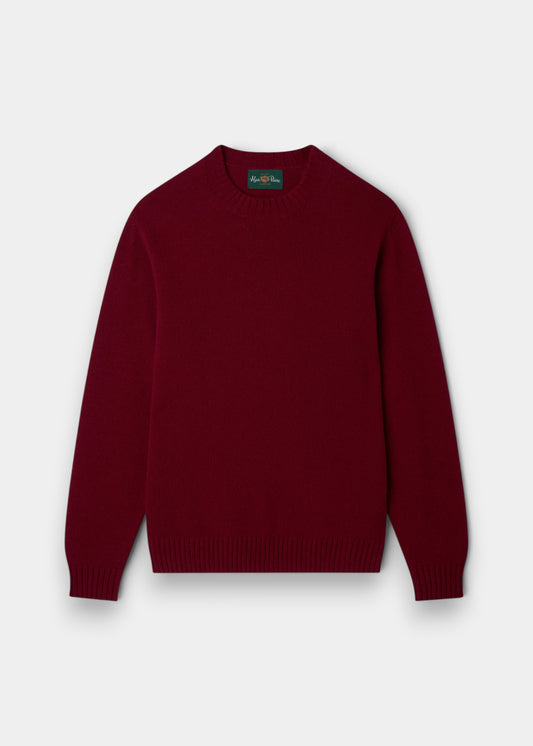 Alan Paine Kinnadie supersoft Shetland wool crew neck jumper in a deep Venetian red regular fit
