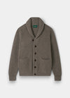 Alan Paine Usworth men's vole brown lambswool shawl collar cardigan with button front and ribbed knit texture
