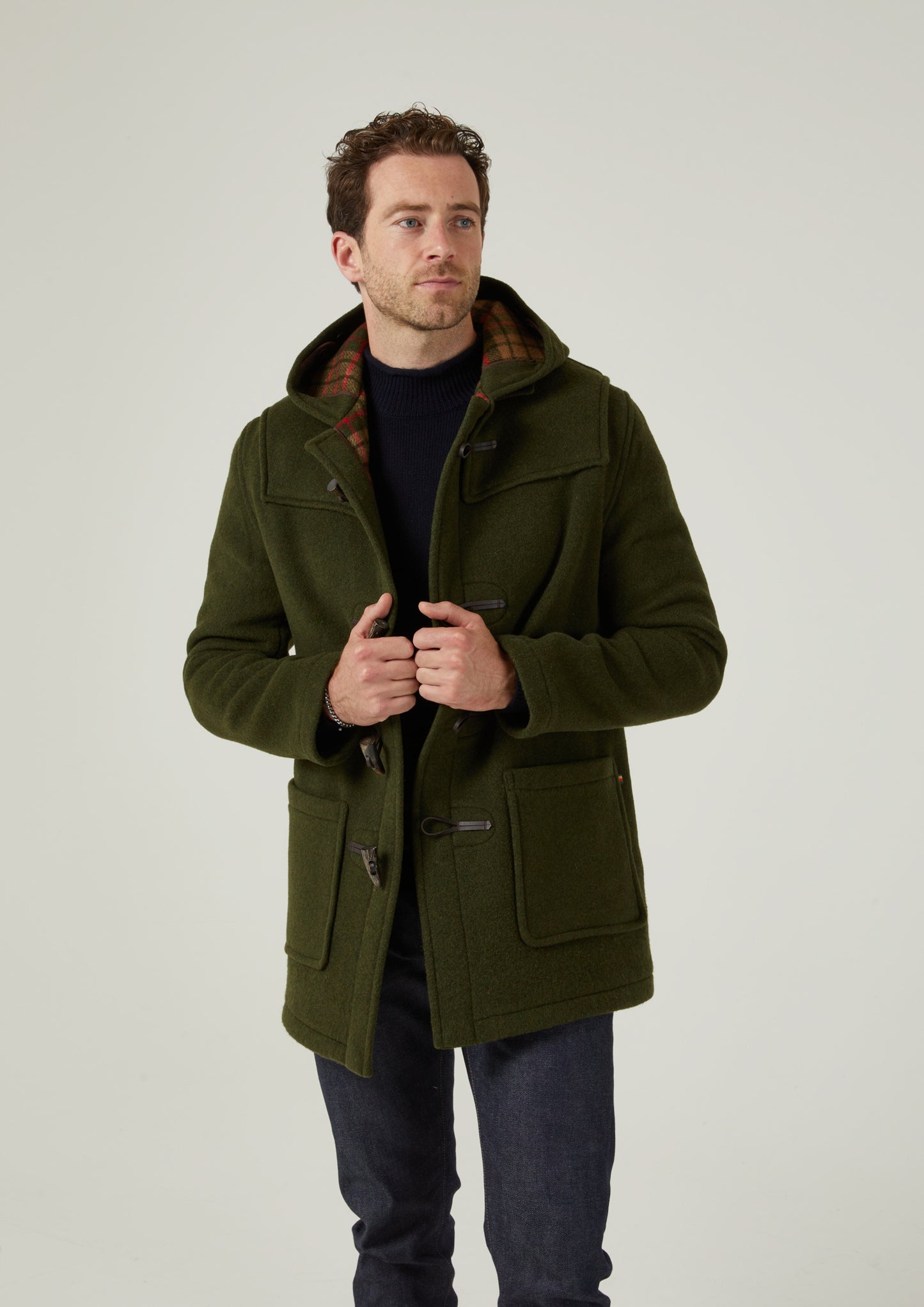 Alcombey Check Back Duffle Coat In Loden