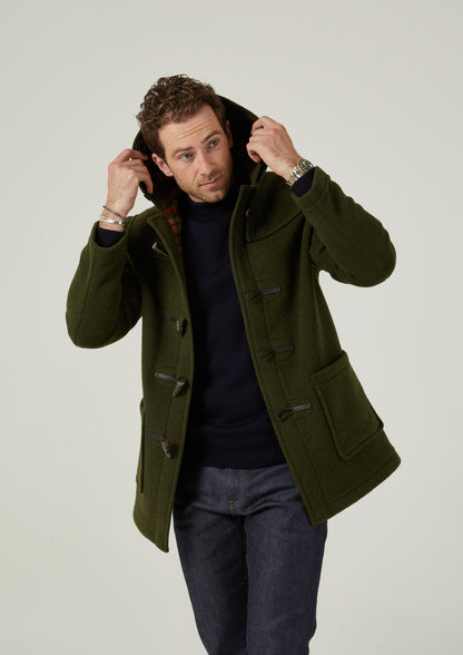 Alcombey Check Back Duffle Coat In Loden