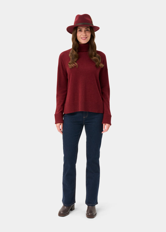 Alexa Ladies Wool and Cashmere Roll Neck In Berry
