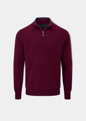 Streetly Men's Lambswool Half Zip Jumper In Bordeaux – Alan Paine