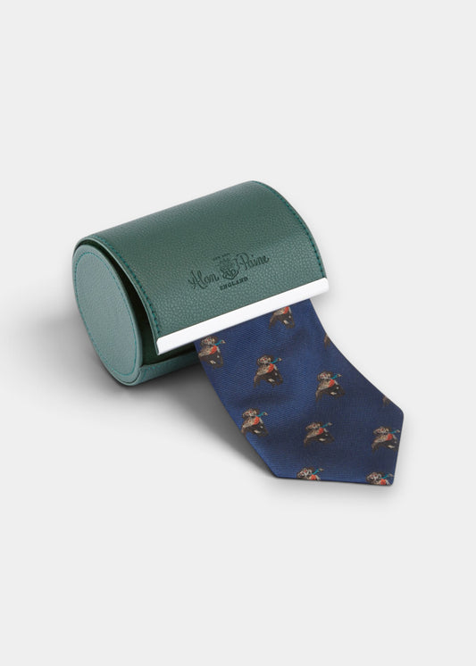 Ripon Silk Country Tie In Navy - Retriever Design