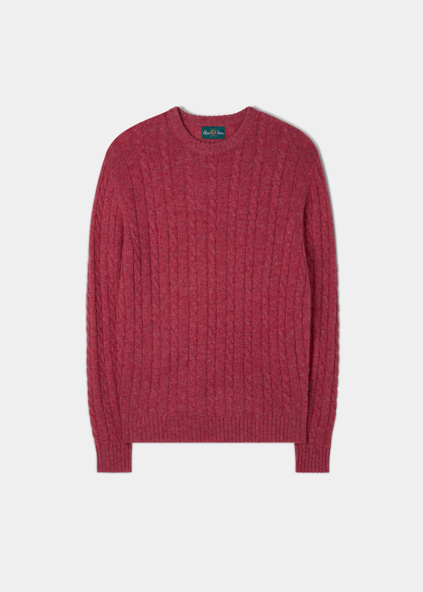 Shetland Wool Cable Knit jumper In Red Clover | Alan Paine UK