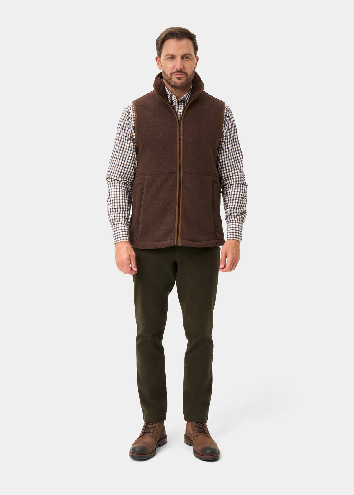Aylsham Men's Fleece Gilet In Bark - Regular Fit