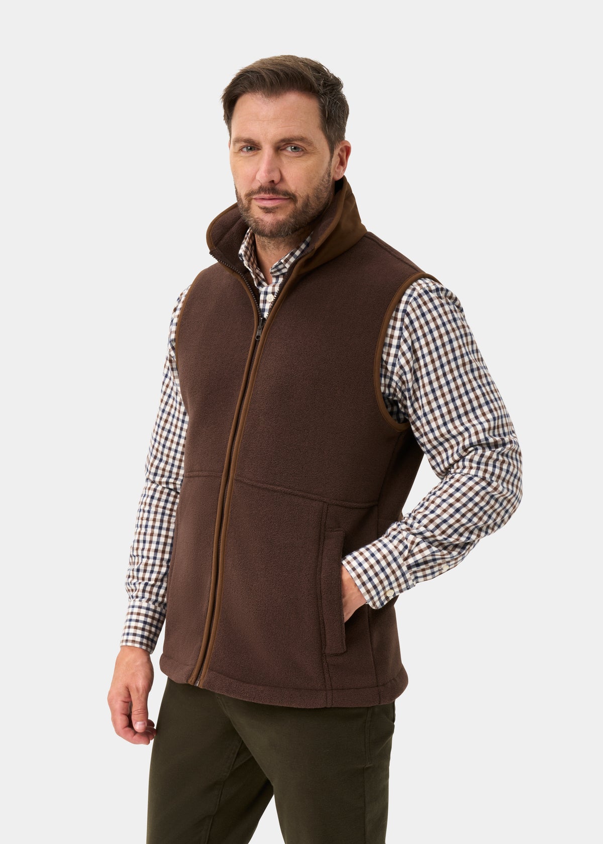 Aylsham Men's Fleece Gilet In Bark - Regular Fit