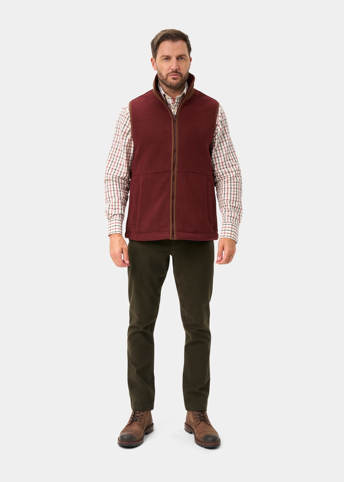 Aylsham Men's Fleece Gilet In Bordeaux - Regular Fit