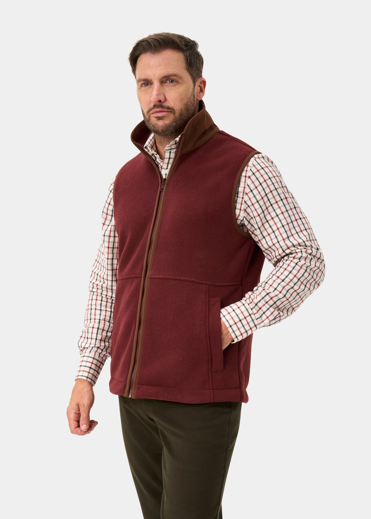Aylsham Men's Fleece Gilet In Bordeaux - Regular Fit