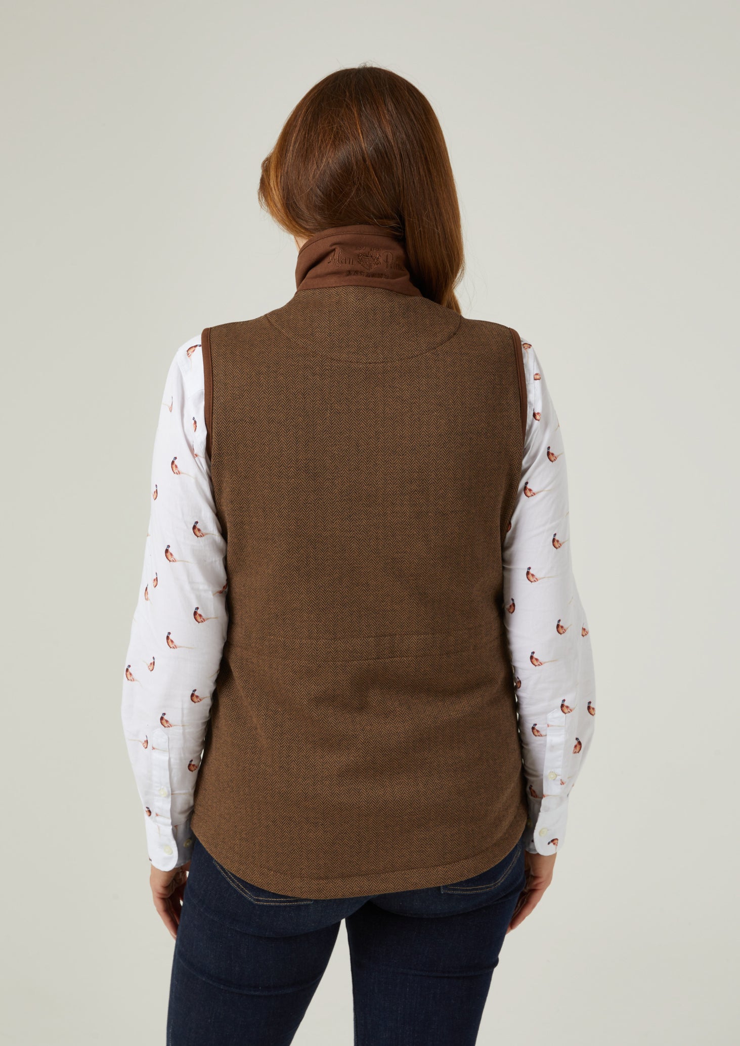 Aylsham Ladies Fleece Gilet In Brown Herringbone