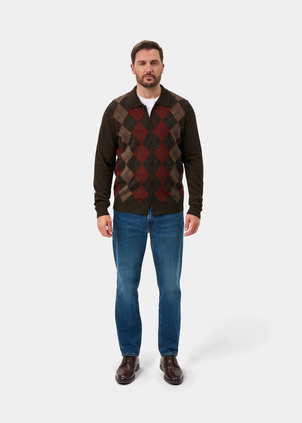 Buckton Lambswool Argyle Front Shirt In Cocoa - Regular Fit