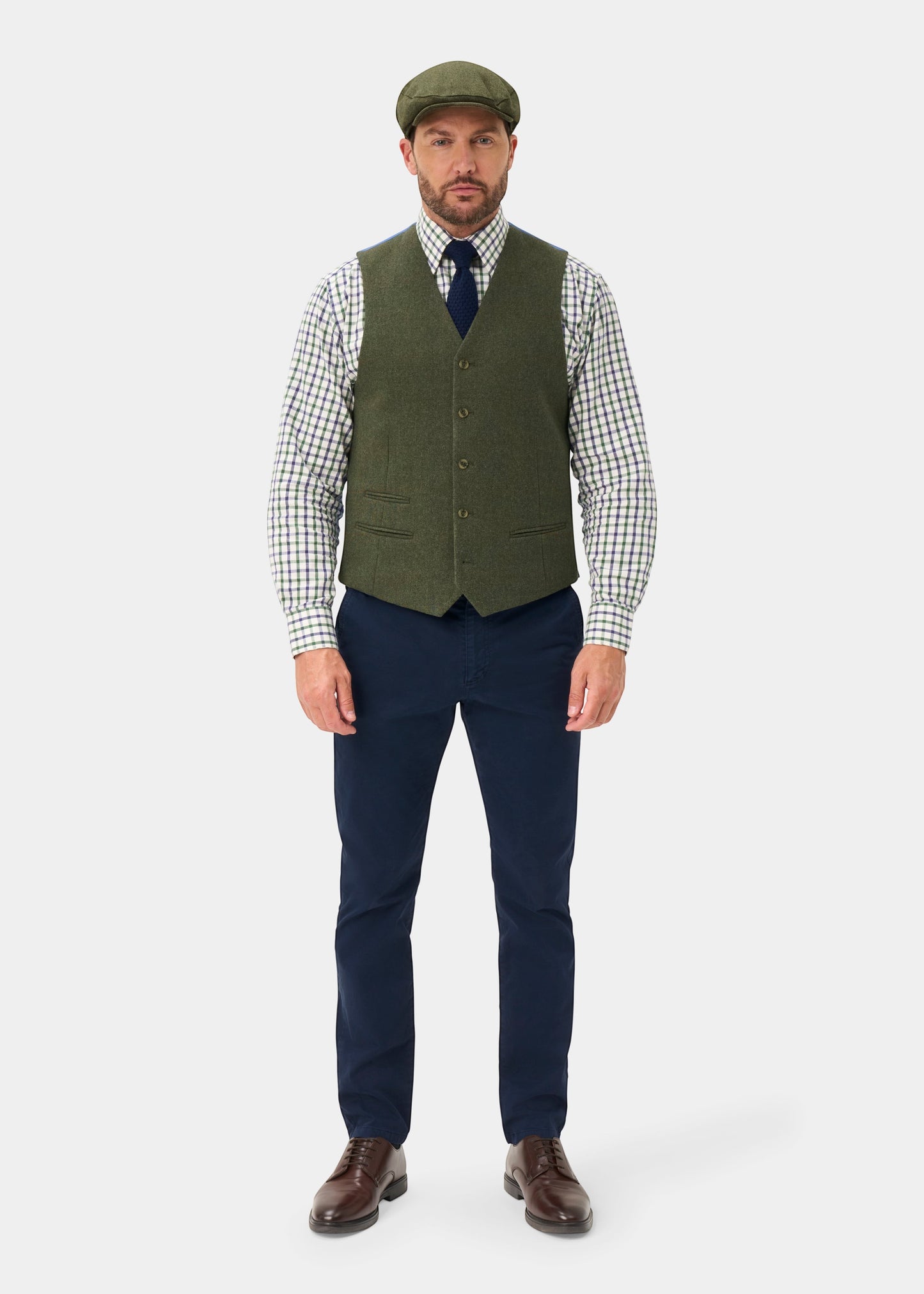Combrook Men's Tweed Water Repellent Lined-Back Waistcoat in Mariner -  Regular Fit