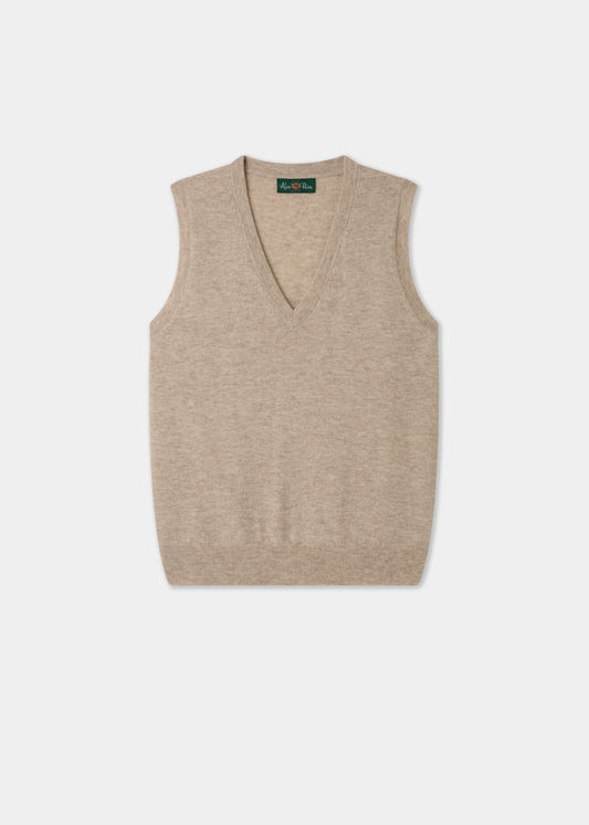 Beige sleeveless sweater on a white background
