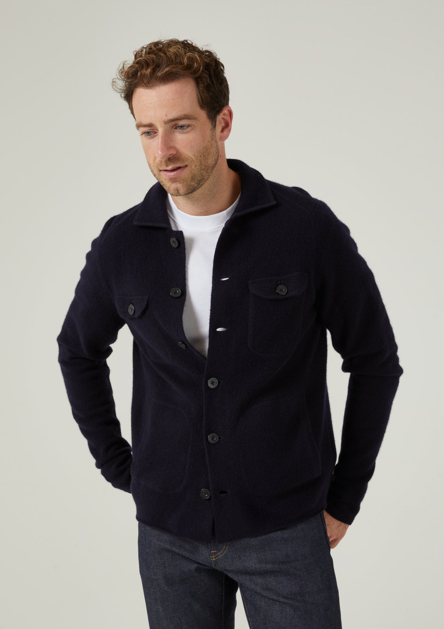 Ferndale Men's Knitted Lambswool Shirt In Navy 