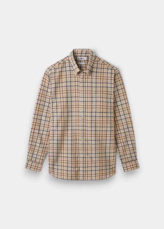 Ganstead Blue and  Brown Check Cotton Shirt - Classic Fit