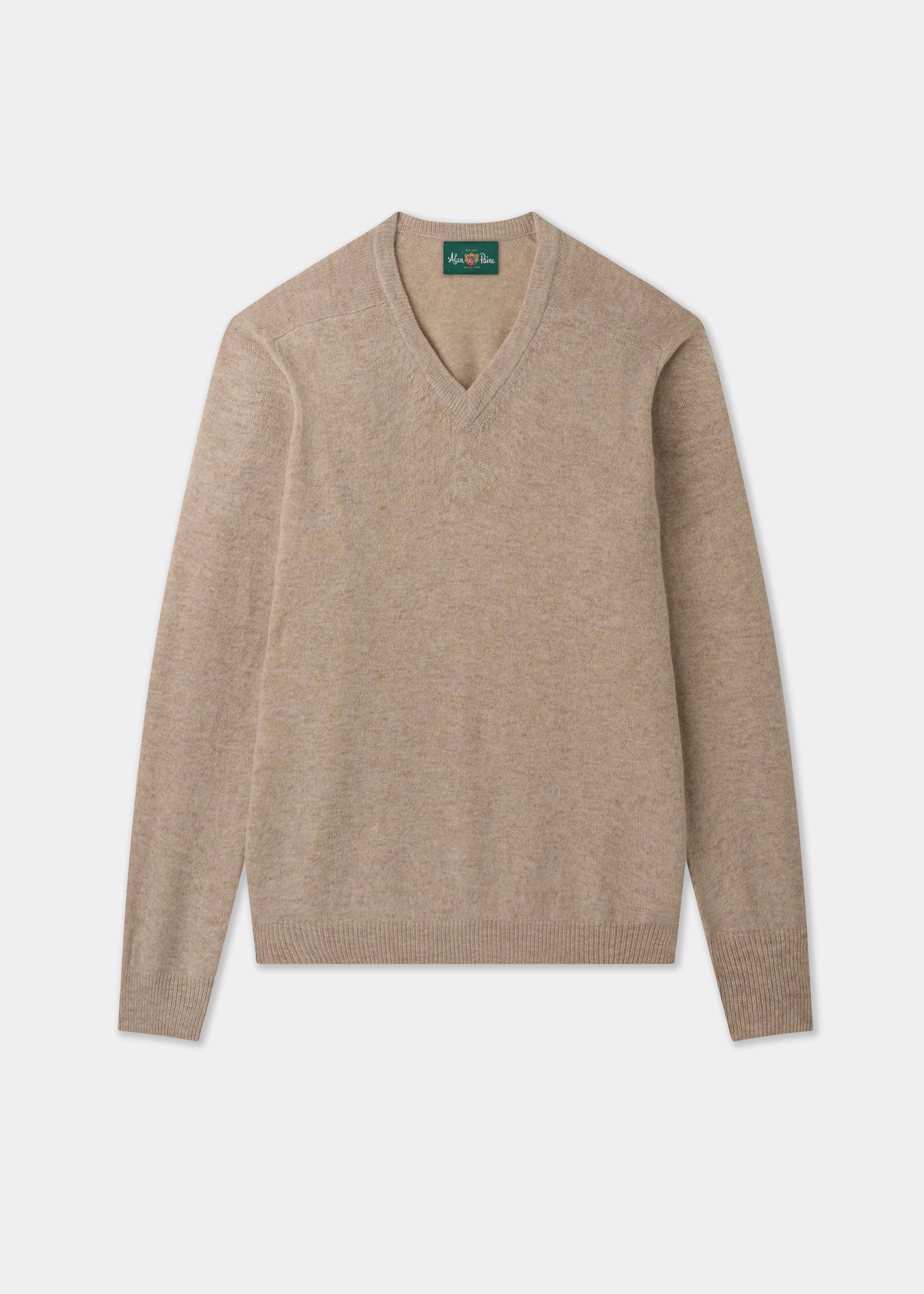 Men's Lambswool Vee Neck Jumper in Linen