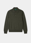 Men's Merino Wool Long Sleeve Polo Shirt in Seaweed