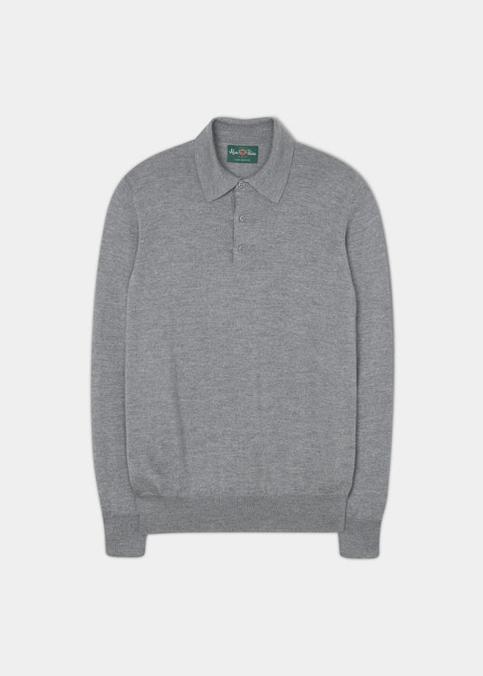 Hindhead Men's Merino Wool Polo Shirt in Light Grey Mix 