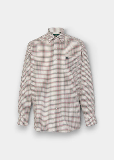 Ilkley Men’s Cotton Country Check Shirt in Red, shooting fit, button-up with embroidered chest logo.