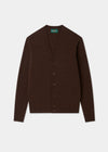 Mens vee neck cardigan jumper in brown on a white background