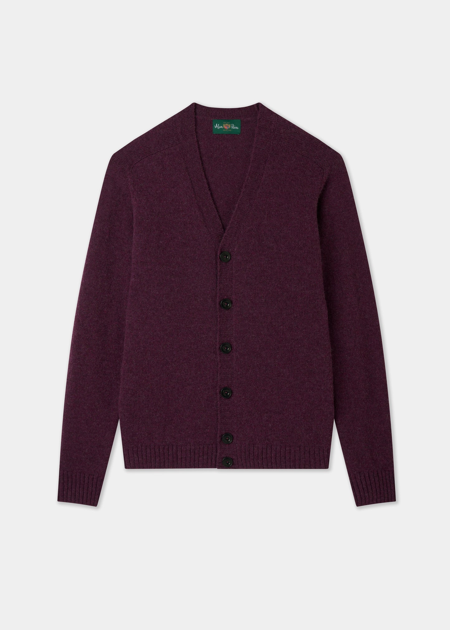 Men's Shetland Wool Cardigan Jumper in Elderberry