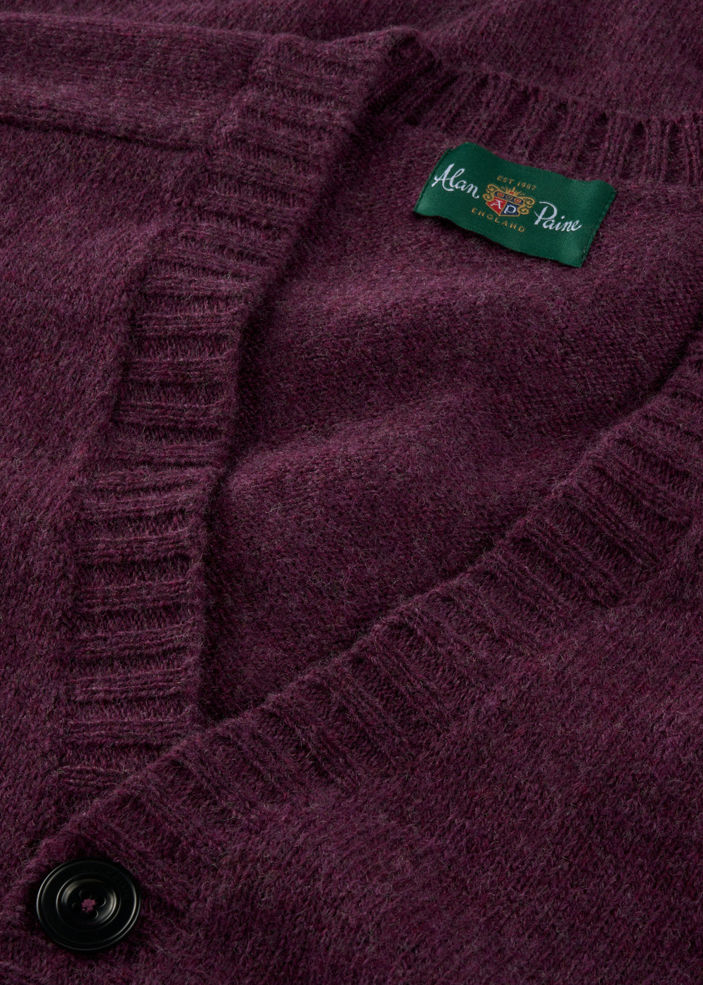 Men's Shetland Wool Cardigan Jumper in Elderberry