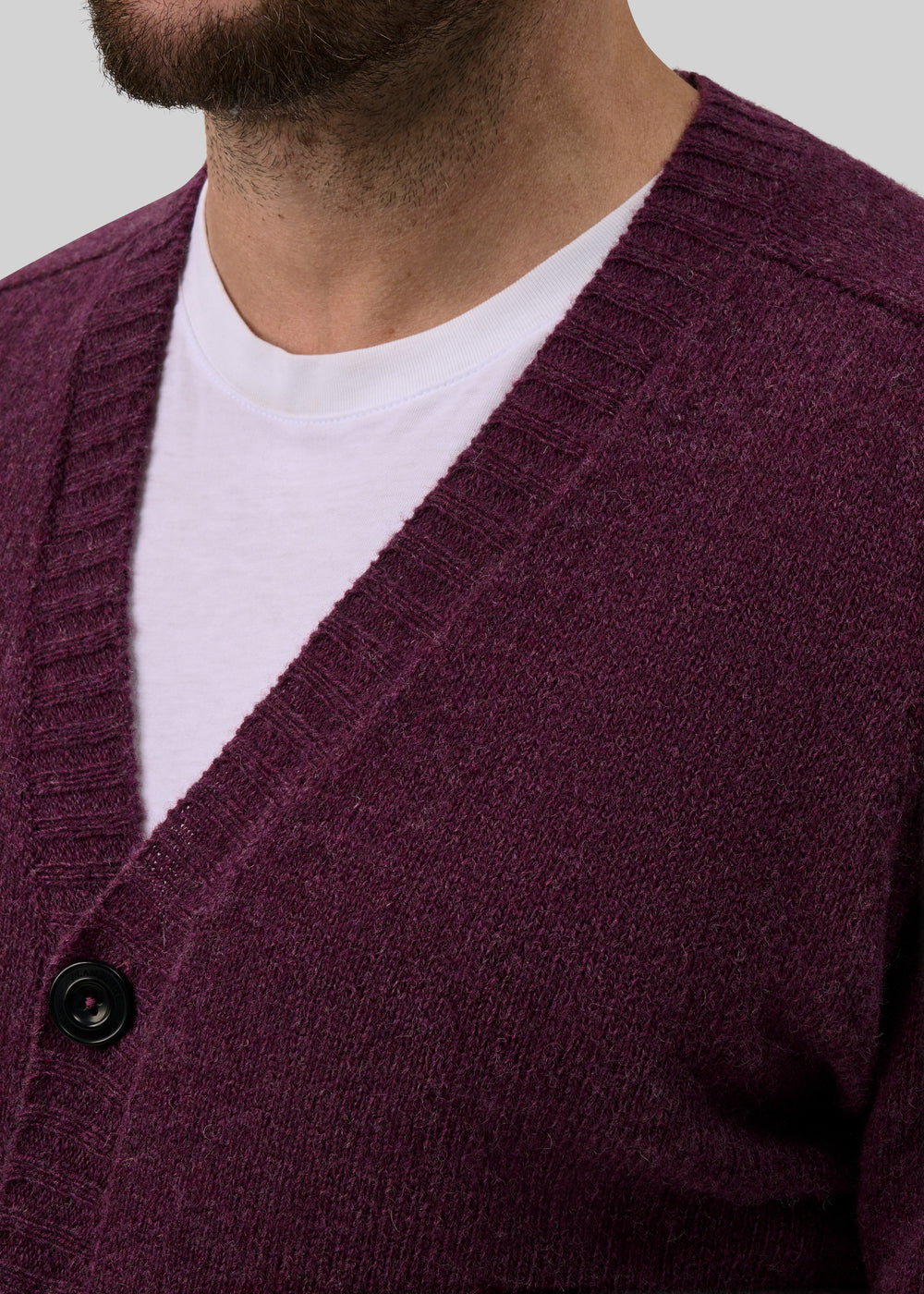 Kinloch Men's Shetland Wool Cardigan in Elderberry