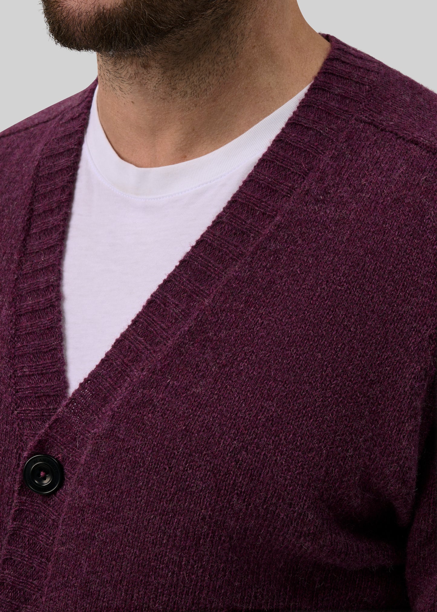 Kinloch Men's Shetland Wool Cardigan in Elderberry