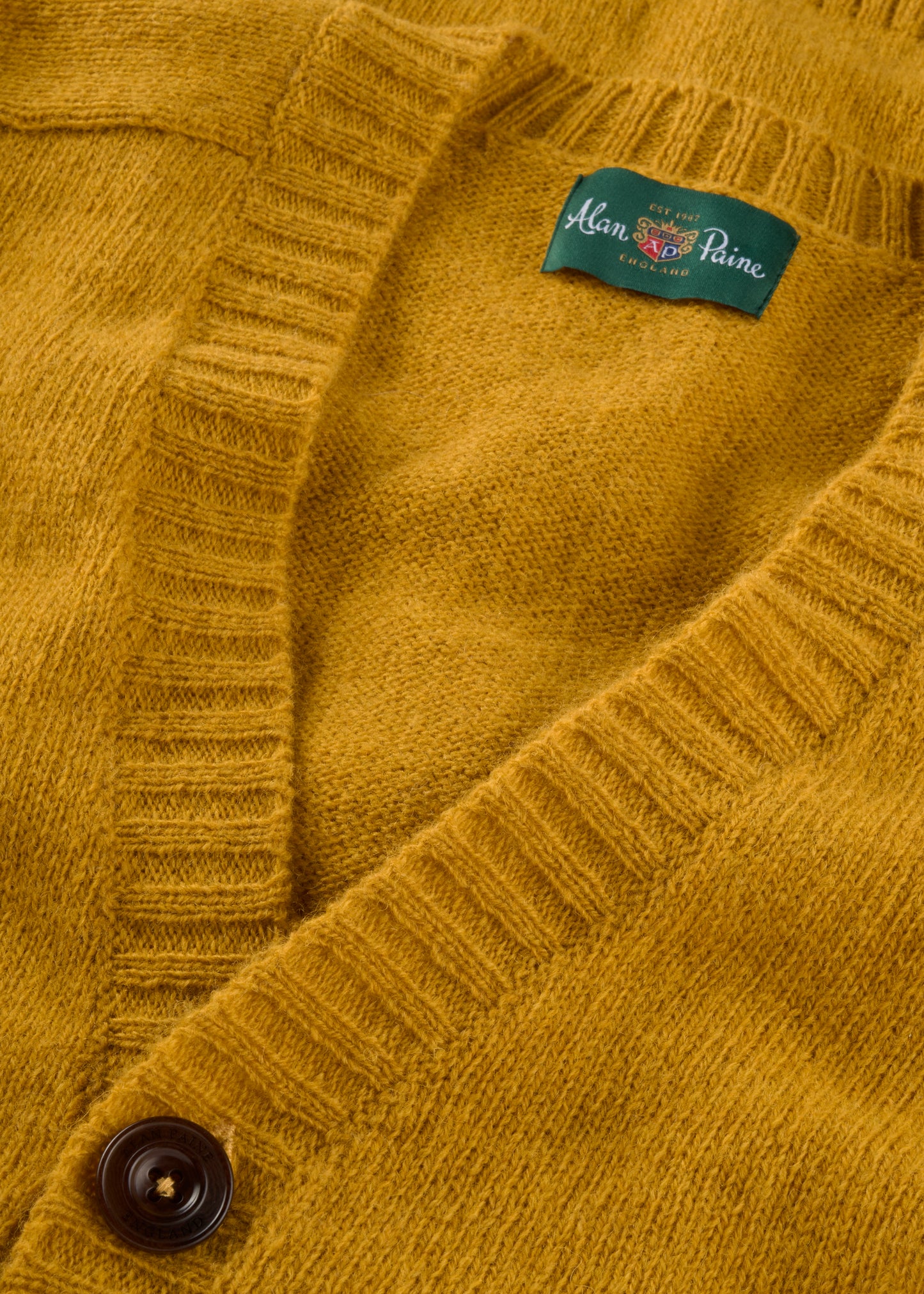 Men's Shetland Wool Cardigan Jumper in Old Gold