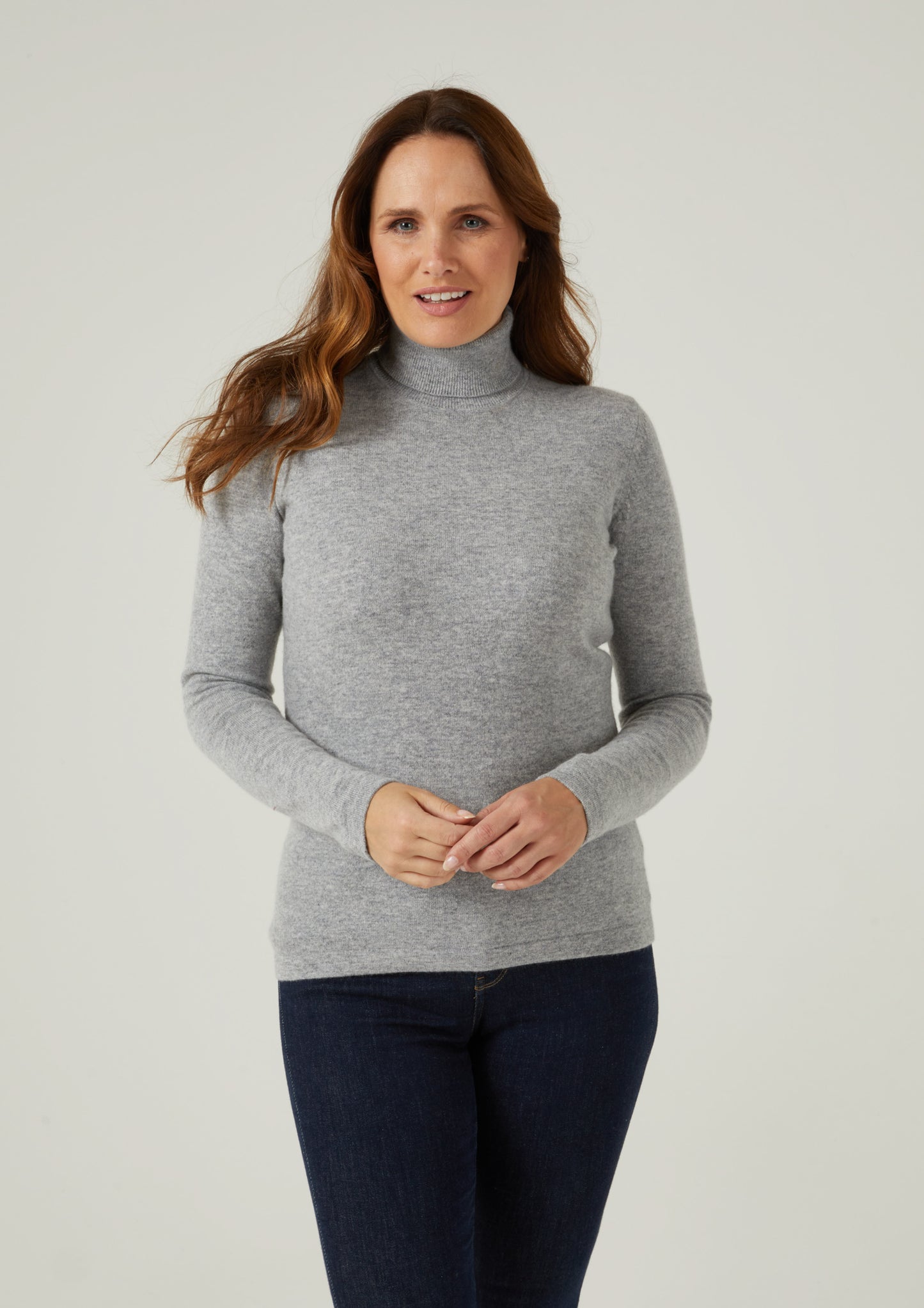 Ladies Roll Neck Jumper In Silver – Alan Paine UK
