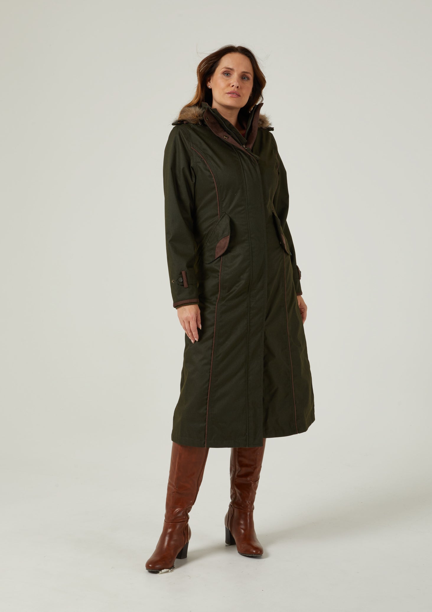 Fernley Ladies Waterproof Long Coat In Woodland