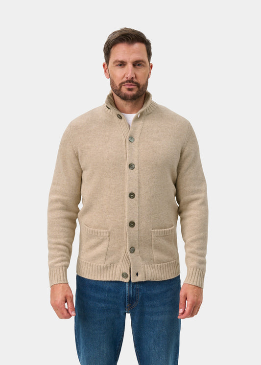 Landford Lambswool Buttoned Mock Neck Jumper In Linen - Regular Fit