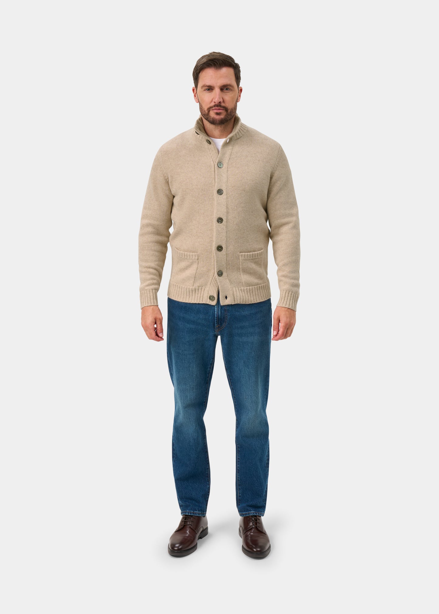 Landford Men's Lambswool Buttoned Jumper In Linen - Regular Fit