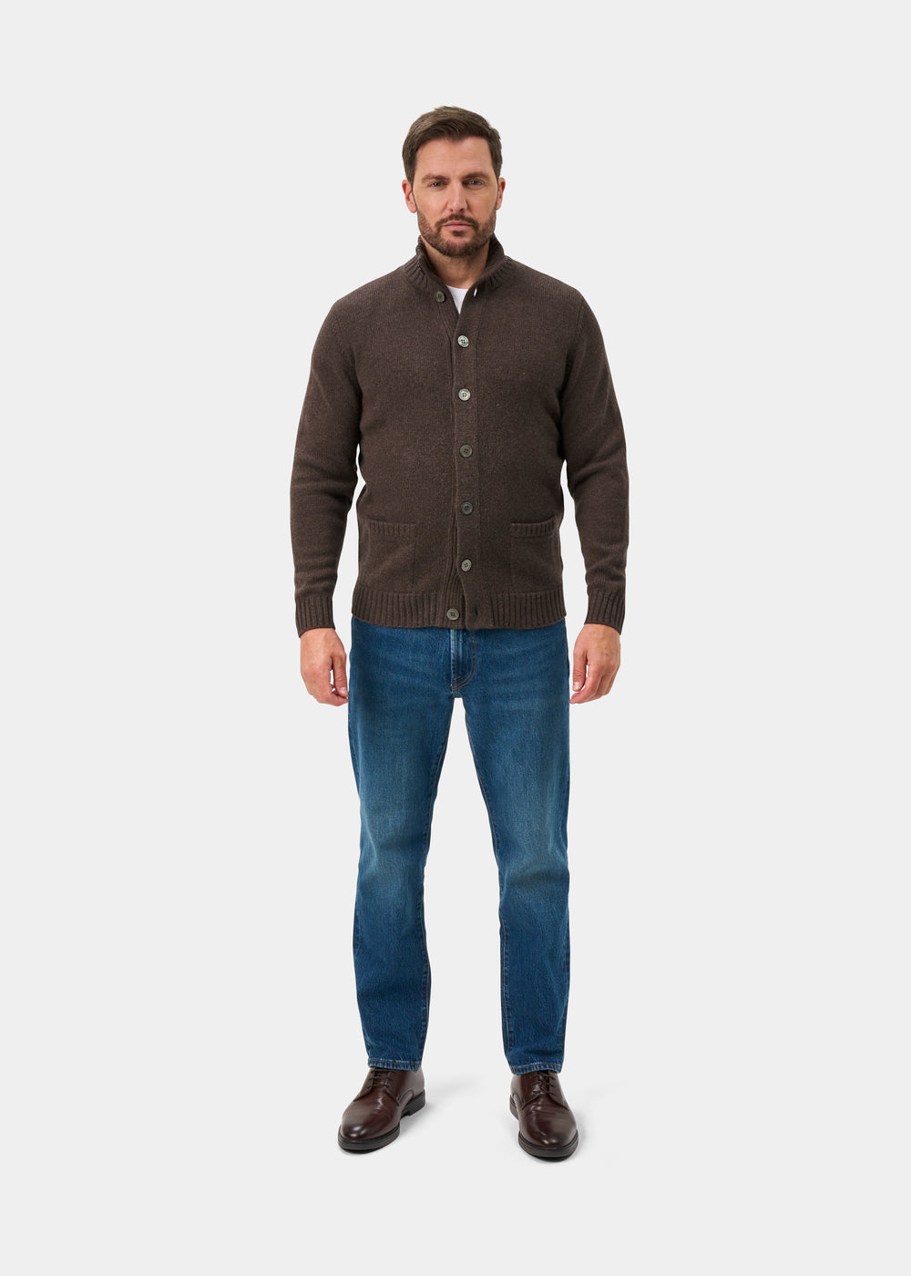 Landford Men's Lambswool Buttoned Jumper In Mocha - Regular Fit