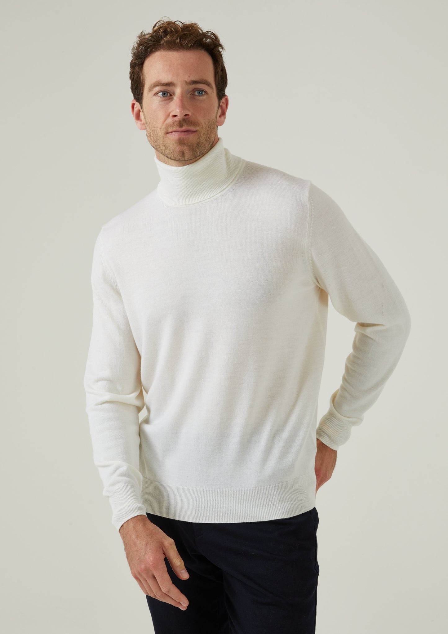 Linton Merino Wool Roll Neck Jumper in Ecru 