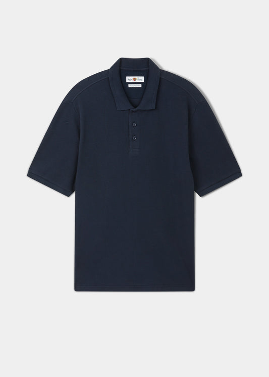 Whitwell Short Sleeve Waffle Stitch Polo In Navy