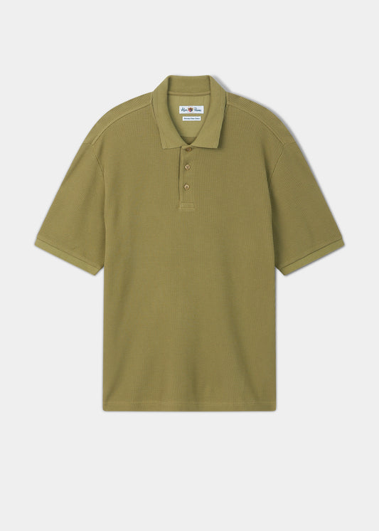 Whitwell Short Sleeve Waffle Stitch Polo In Olive