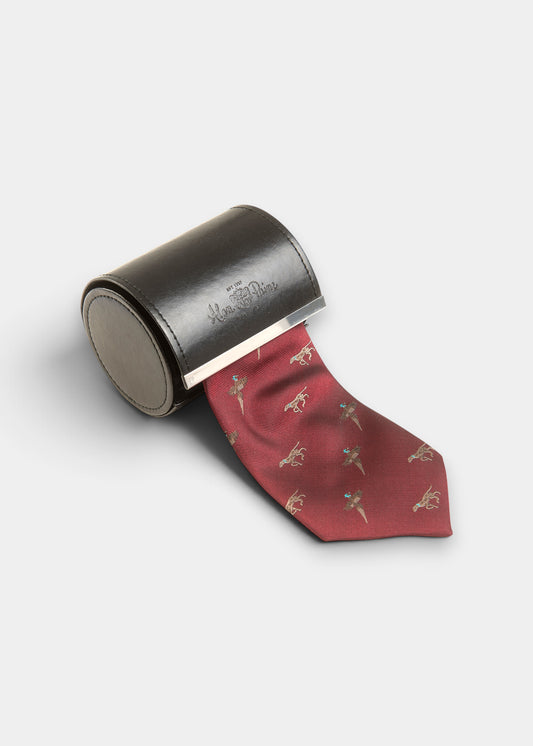 Ripon Silk Country Tie In Bordeaux - Bird & Dog Design