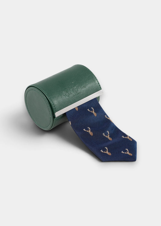 Ripon Silk Country Tie In Navy - Deer Design
